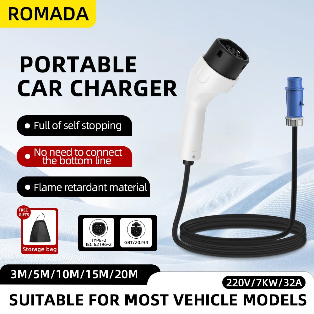 ROMADA Type2 IEC62196-2 для эл – обзор и цена Portable Ev Charger 32A Type 2 Cee Plug